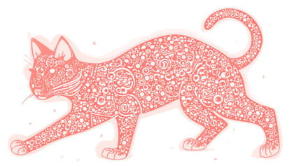 Coral Cat Illustration   Ornate  Decorative  Patterned Feline Design