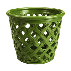 Bright green plastic lattice pot with a wide opening and intricate woven pattern suitable for decorative plant display and outdoor garden use