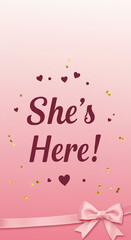 Pink announcement card with hearts and bow for newborn baby arrival - Concept of Instagram Stories — Newborn, Baby Shower, Announcement  