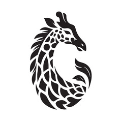 Black Color Giraffe Silhouette Vector Illustration, Solid White Background. minimal vector design