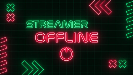  streamer offline green and red neon lights text and shapes , live streaming and broadcasting social media design element