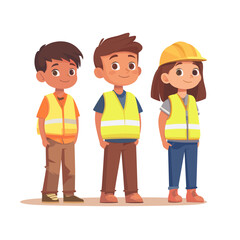 Animated kids wearing safety vests