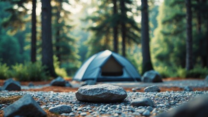 Empty rock surface in front of a camping tent