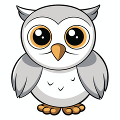 Cartoon owl with large eyes and small beak faces forward looking cute