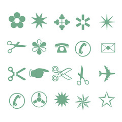 A vector set of eco nature icons for web design features a leaf, tree, flower, water drop, and recycle symbol, ideal for ecology and environment-related designs