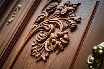 Fototapeta premium Intricate Carved Wooden Door Detail.