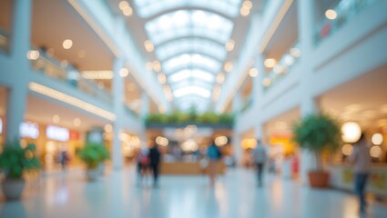 Blurred image of a shopping mall featuring light and bokeh effects for background purposes.