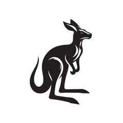 Black Color Kangaroo Silhouette Vector Illustration, Solid White Background. minimal vector design