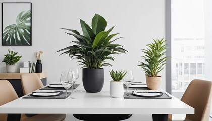 Modern Minimalist Dining Room Decor with Greenery