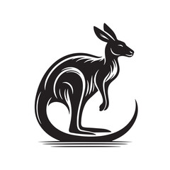 Black Color Kangaroo Silhouette Vector Illustration, Solid White Background. minimal vector design