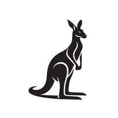 Black Color Kangaroo Silhouette Vector Illustration, Solid White Background. minimal vector design