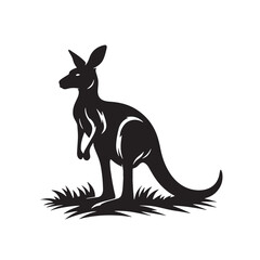 Black Color Kangaroo Silhouette Vector Illustration, Solid White Background. minimal vector design