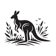 Black Color Kangaroo Silhouette Vector Illustration, Solid White Background. minimal vector design