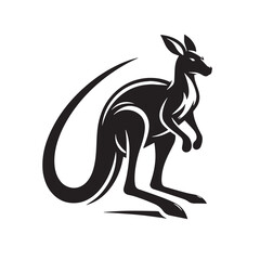 Black Color Kangaroo Silhouette Vector Illustration, Solid White Background. minimal vector design