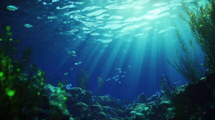 Underwater Scene with Sunlight Streaming Through Water