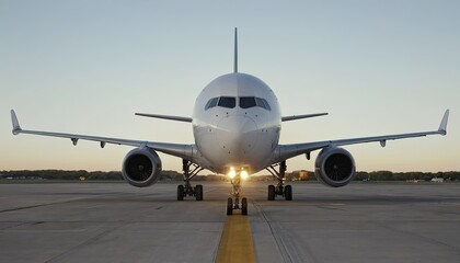 Airplane on the Runway at Sunset