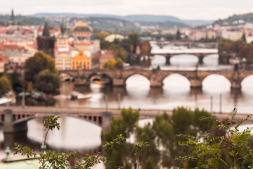 out of focus view to several Prague's bridges from above