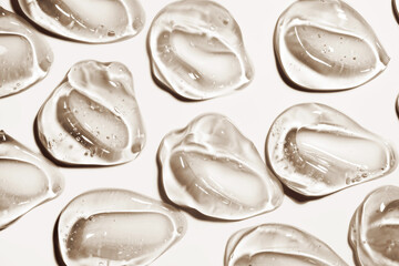 Сosmetic liquid gel serum or cleanser orange pink beige background isolated on beige