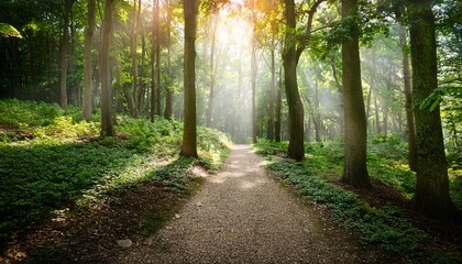 Fototapeta premium forest path with trees on sides light background