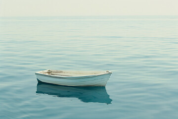 Naklejka premium a small boat floating in the middle of the ocean