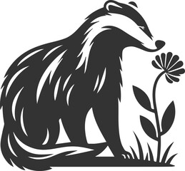 Vector animal drawing silhouette of a badger