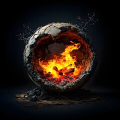 Fiery vortex of glowing coals in a dark cinematic setting