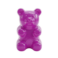 Shiny purple gummy bear figurine isolated on transparent background