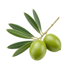 Green olives with leaves isolated on transparent background