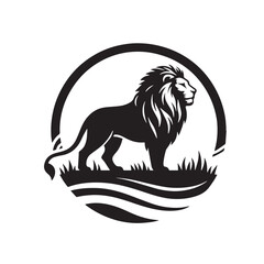 Obraz premium Black Color Lion Silhouette Vector Illustration, Solid White Background. minimal vector design