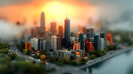 Fototapeta premium Futuristic cityscape with towering skyscrapers and glowing lights