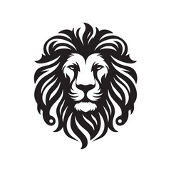 Black Color Lion Silhouette Vector Illustration, Solid White Background. minimal vector design