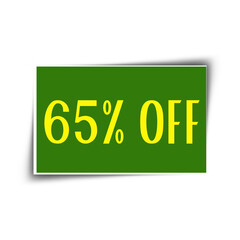 65 percent of f discount tag design with transparent background