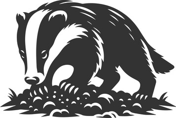 Vector animal drawing silhouette of a badger