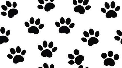 Black Paw Prints Pattern on White Background.