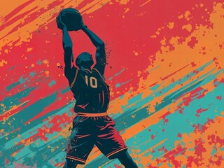 A basketball player with the number 10 on his jersey is in the air