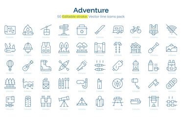 Adventure line icon pack. Adventure Stroke icon set. Editable Stroke icon
