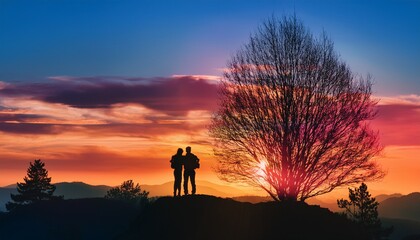 engaging interactive storytelling banner with vibrant color layering and silhouette