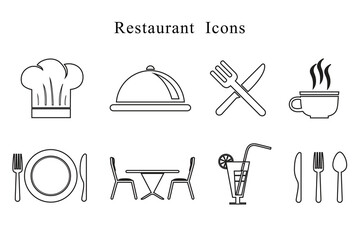 Restaurant Items - Black Line Art Vector Illustration
