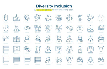 Diversity Inclusion line icon pack. Diversity Inclusion Stroke icon set. Editable Stroke icon