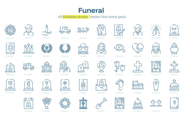 Funeral line icon pack. Funeral Stroke icon set. Editable Stroke icon