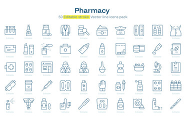 Pharmacy line icon pack. Pharmacy Stroke icon set. Editable Stroke icon