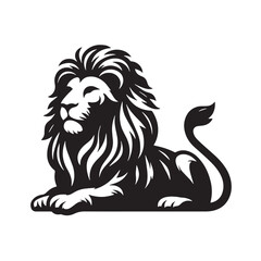 Black Color Lion Silhouette Vector Illustration, Solid White Background. minimal vector design