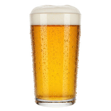 Full beer glass with foam isolated on transparent background