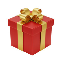 Obraz premium Red gift box with golden ribbon isolated on transparent background