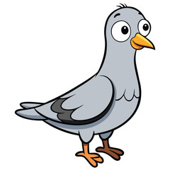 Cartoon pigeon stands calmly with wide eyes and an orange beak ready for anything