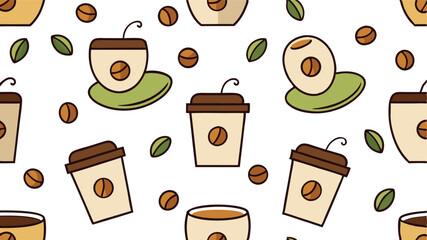 Coffee Beans and Cups Repeating Vector Design for Fabric and Print.