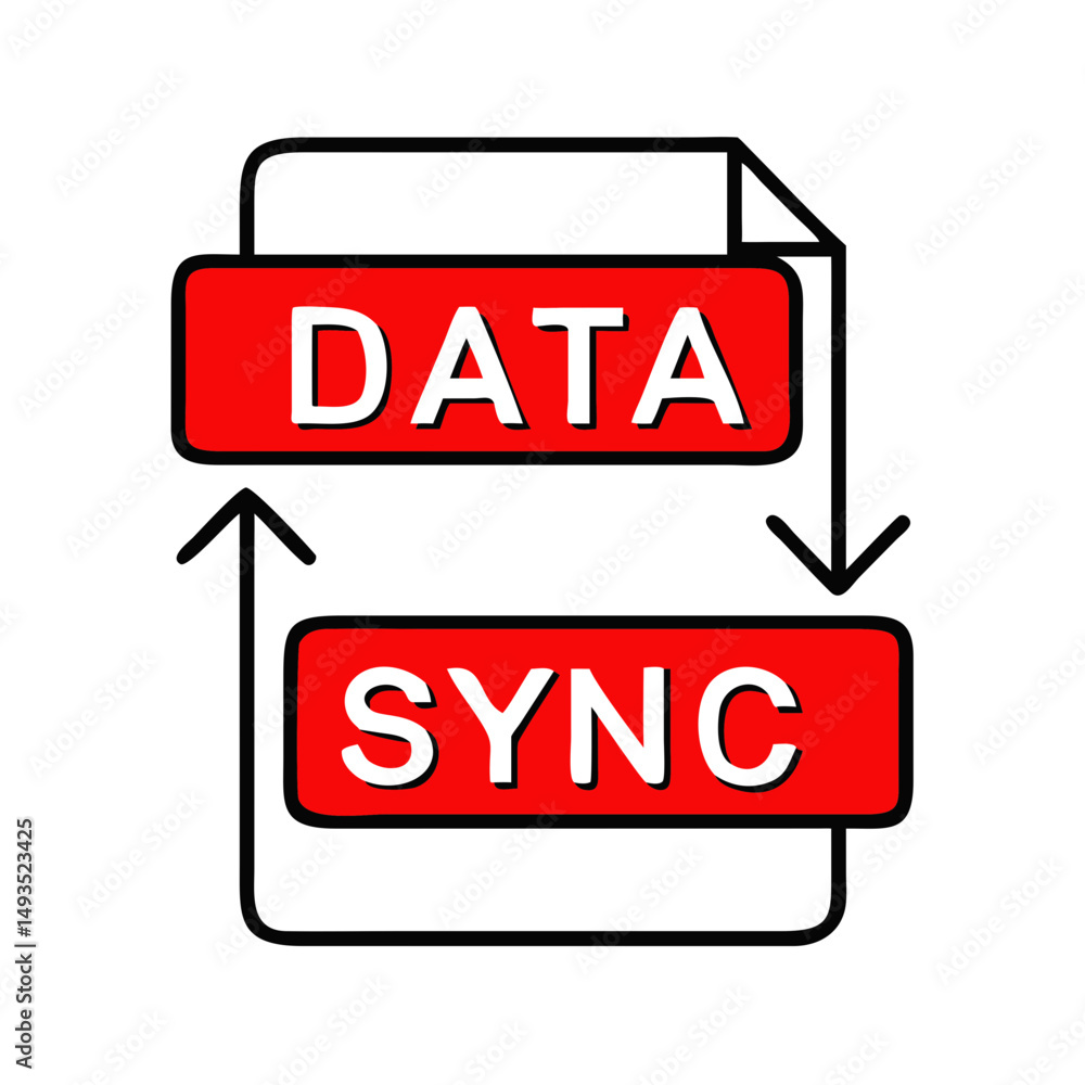 Aufkleber data synchronization, a concept in red and white, for web design