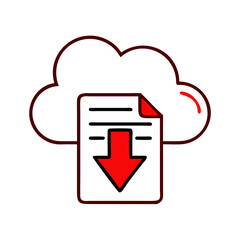 Downloadable data, cloud storage, red arrow icon, for websites