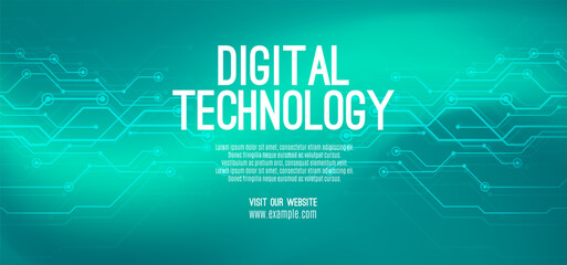 Digital technology internet network speed connection blue green background, cyber nano information, abstract communication, innovation future tech data, Ai big data lines dots, illustration vector 3d