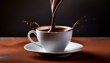 rich dark chocolate pouring into elegant cup
